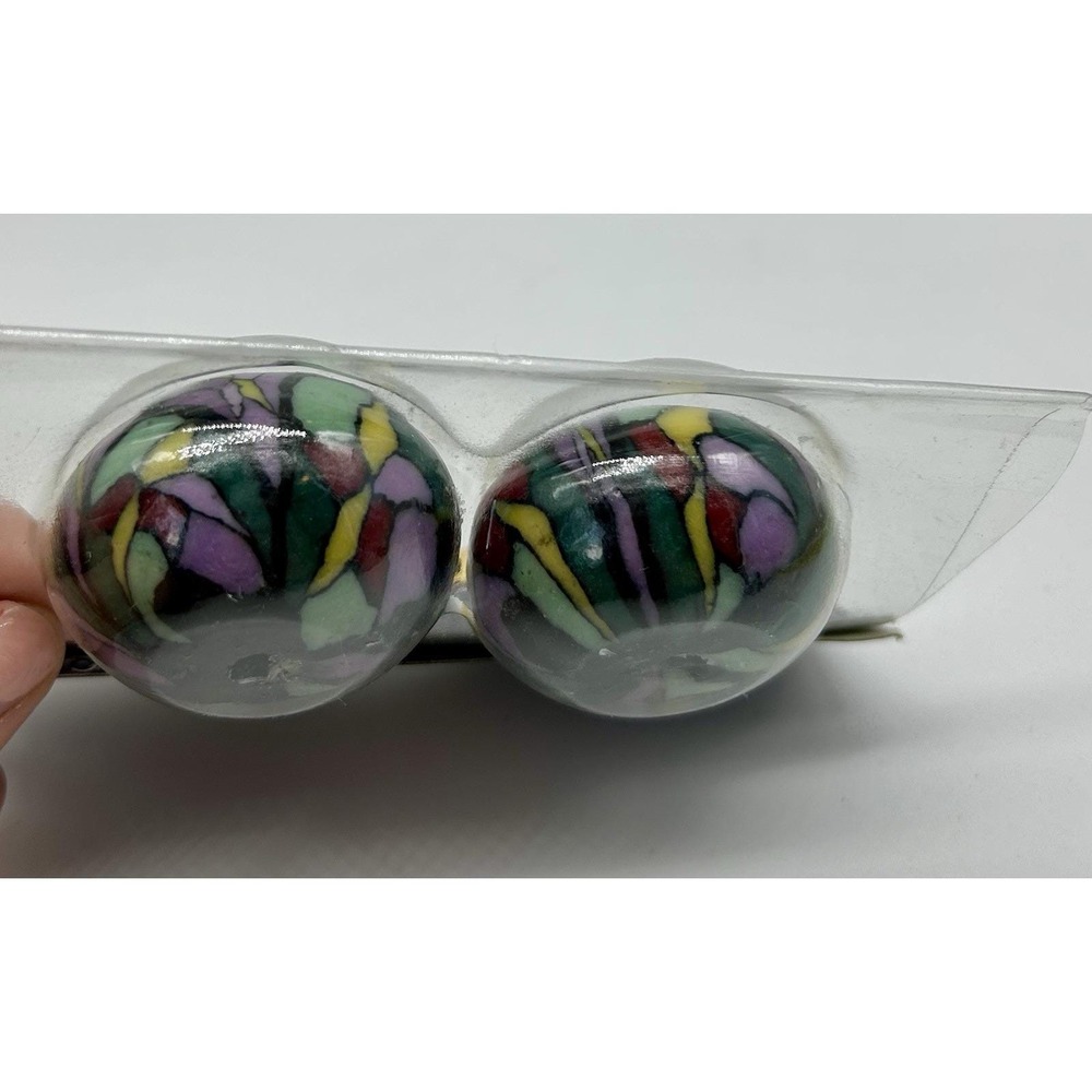 Illuminated Candles Small Floating Art Purple  Flower Mosaic Stripe Set Of 2 NEW